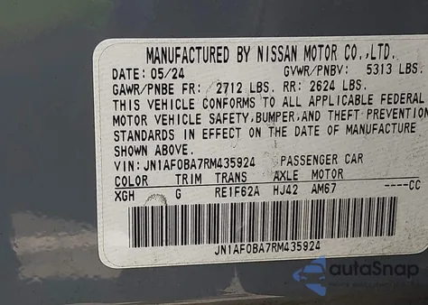 2024 Nissan Ariya Engage из США, поврежденный, VIN JN1AF0BA7RM435924